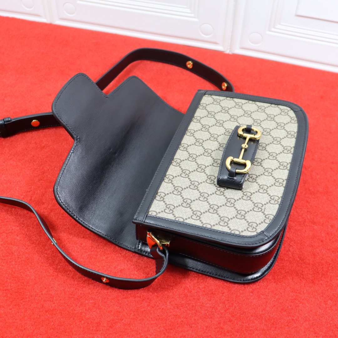 Gvc*1 HORSEBIT 1955 SHOULDER BAG Beige Black 9.8"W x 7"H x 3.1"D