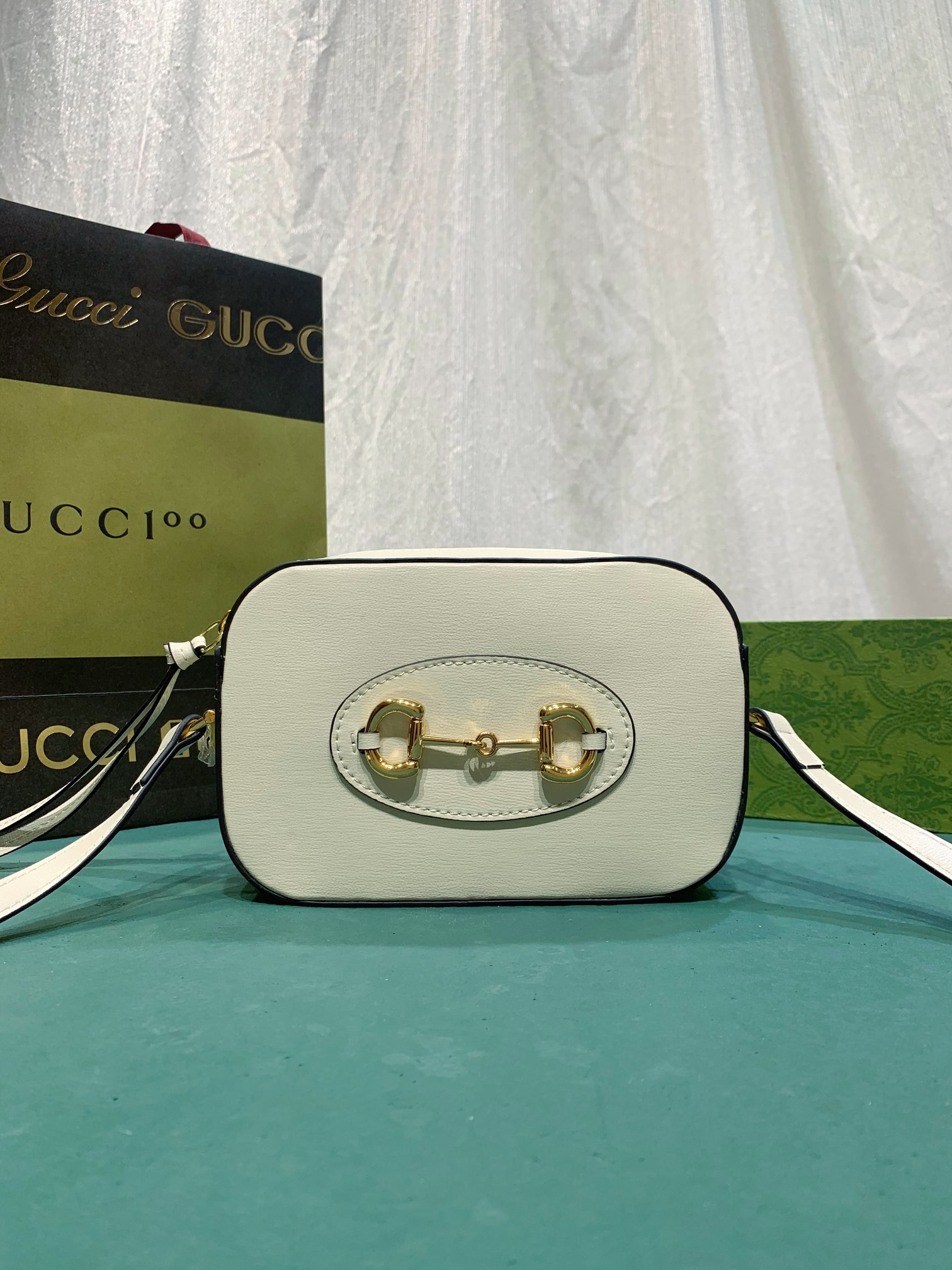 Gvc*1 HORSEBIT 1955 SMALL SHOULDER BAG WHITE 7.9"W x 5.1"H x 2.4"D