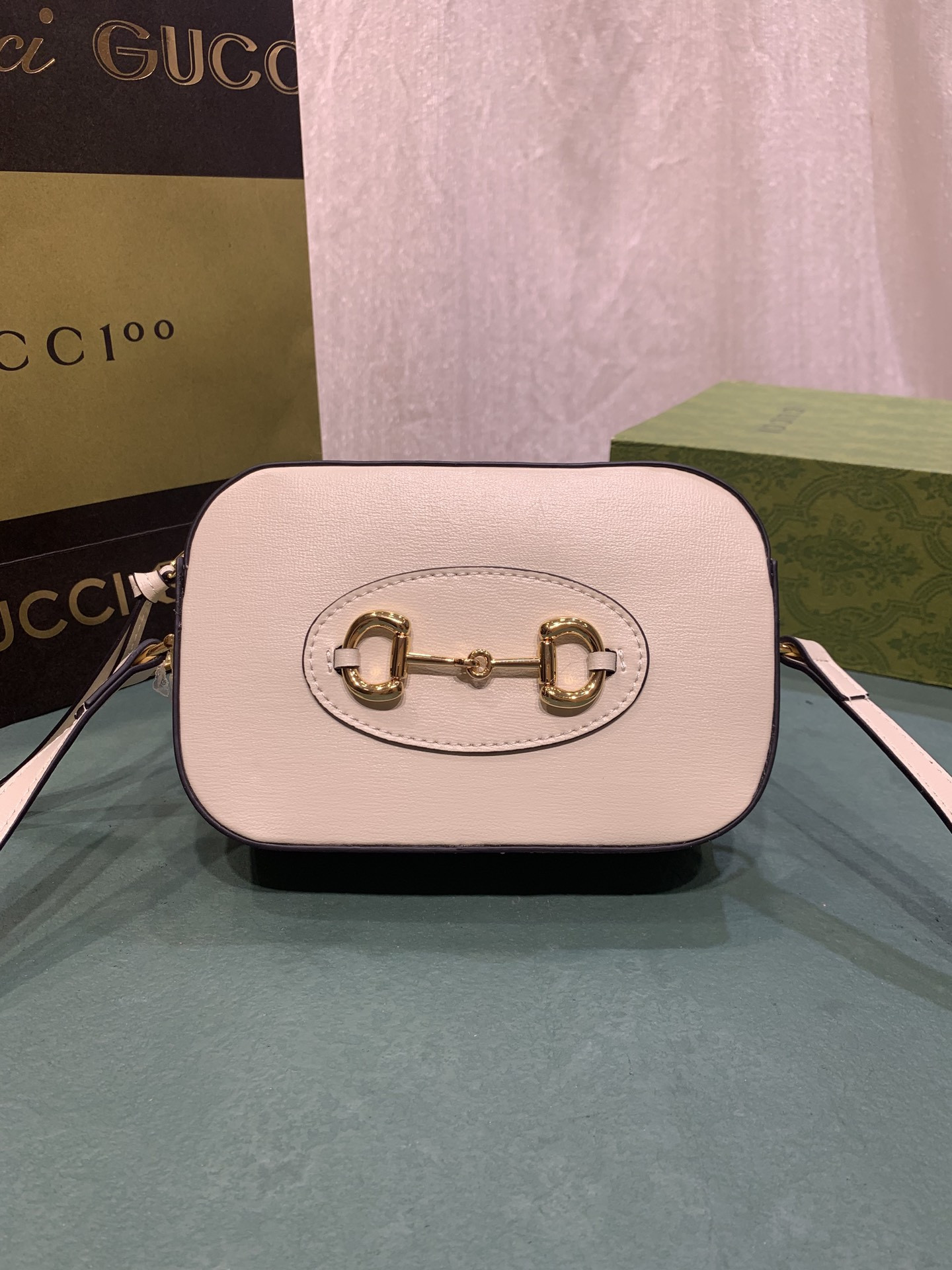 Gvc*1 HORSEBIT 1955 SMALL SHOULDER BAG WHITE 7.9"W x 5.1"H x 2.4"D