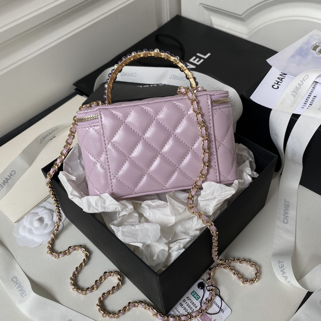 Ch**el 24P CHAIN LEATHER SQUARE BOX SHOULDER BAG PURPLE 16x10x8cm