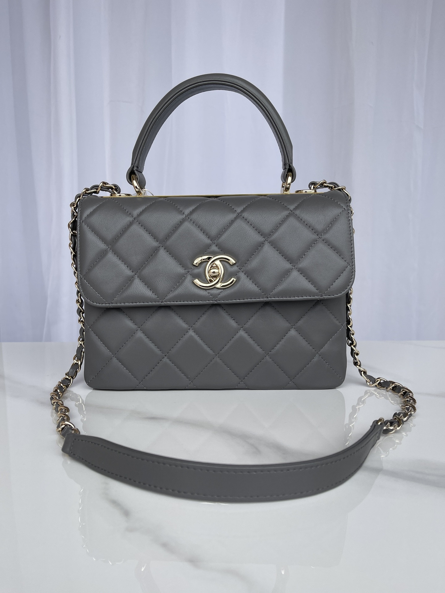 Ch**el FLAP BAG WITH TOP HANDLE 6.6 × 9.8 × 4.7 in