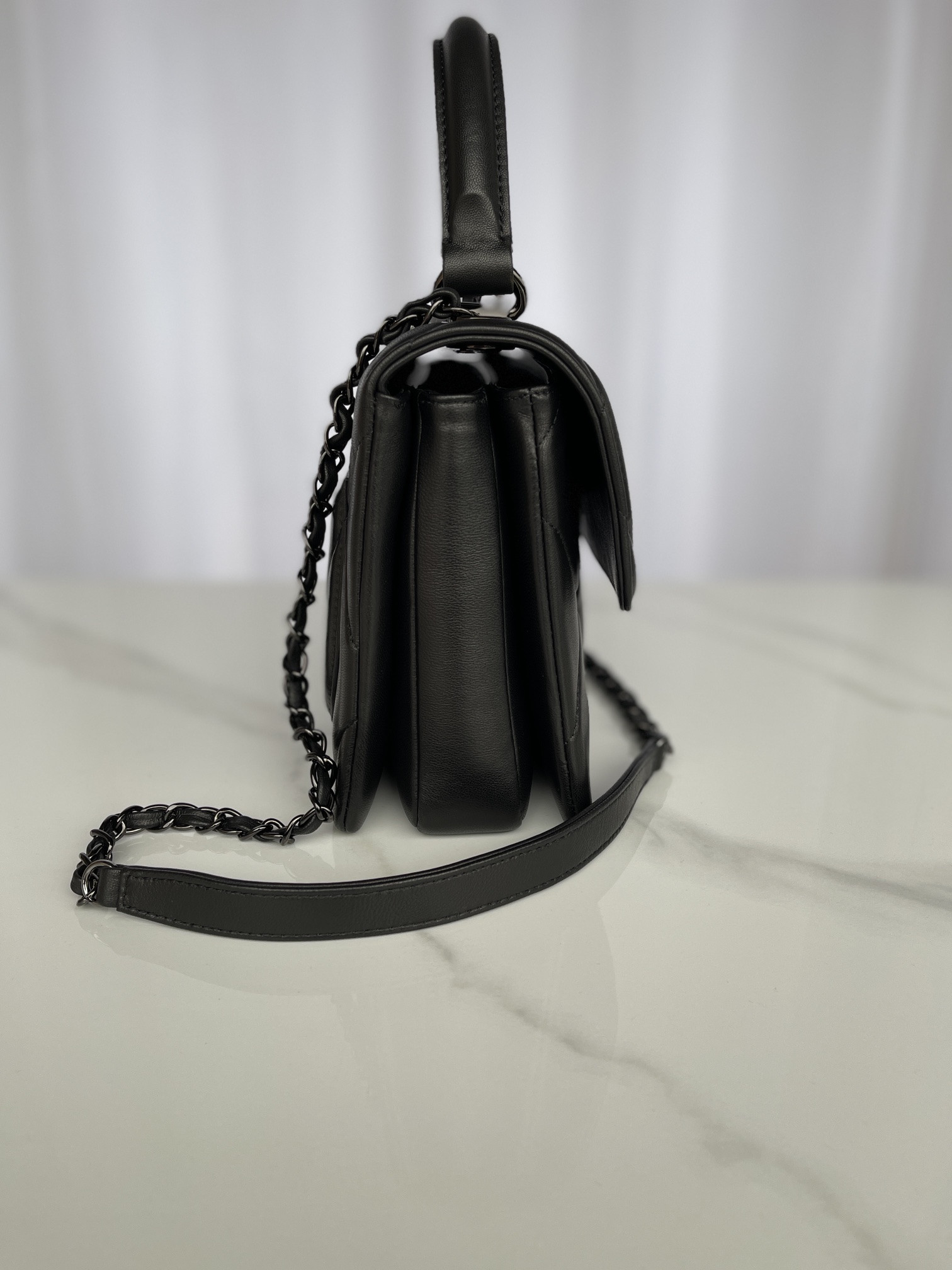 Ch**el FLAP BAG WITH TOP HANDLE 6.6 × 9.8 × 4.7 in