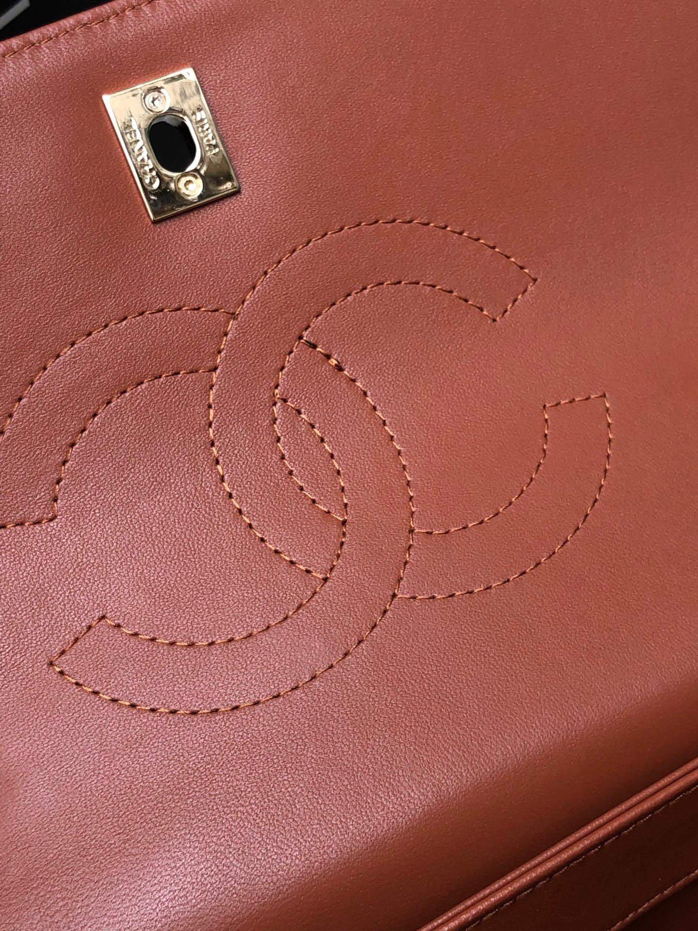 Ch**el FLAP BAG WITH TOP HANDLE ORANGE 6.6 × 9.8 × 4.7 in