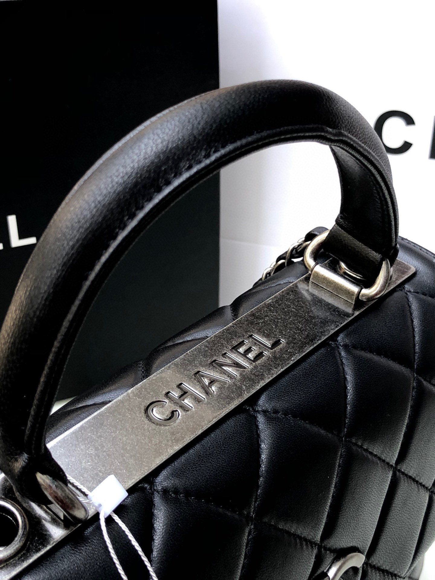 Ch**el FLAP BAG WITH TOP HANDLE 6.6 × 9.8 × 4.7 in