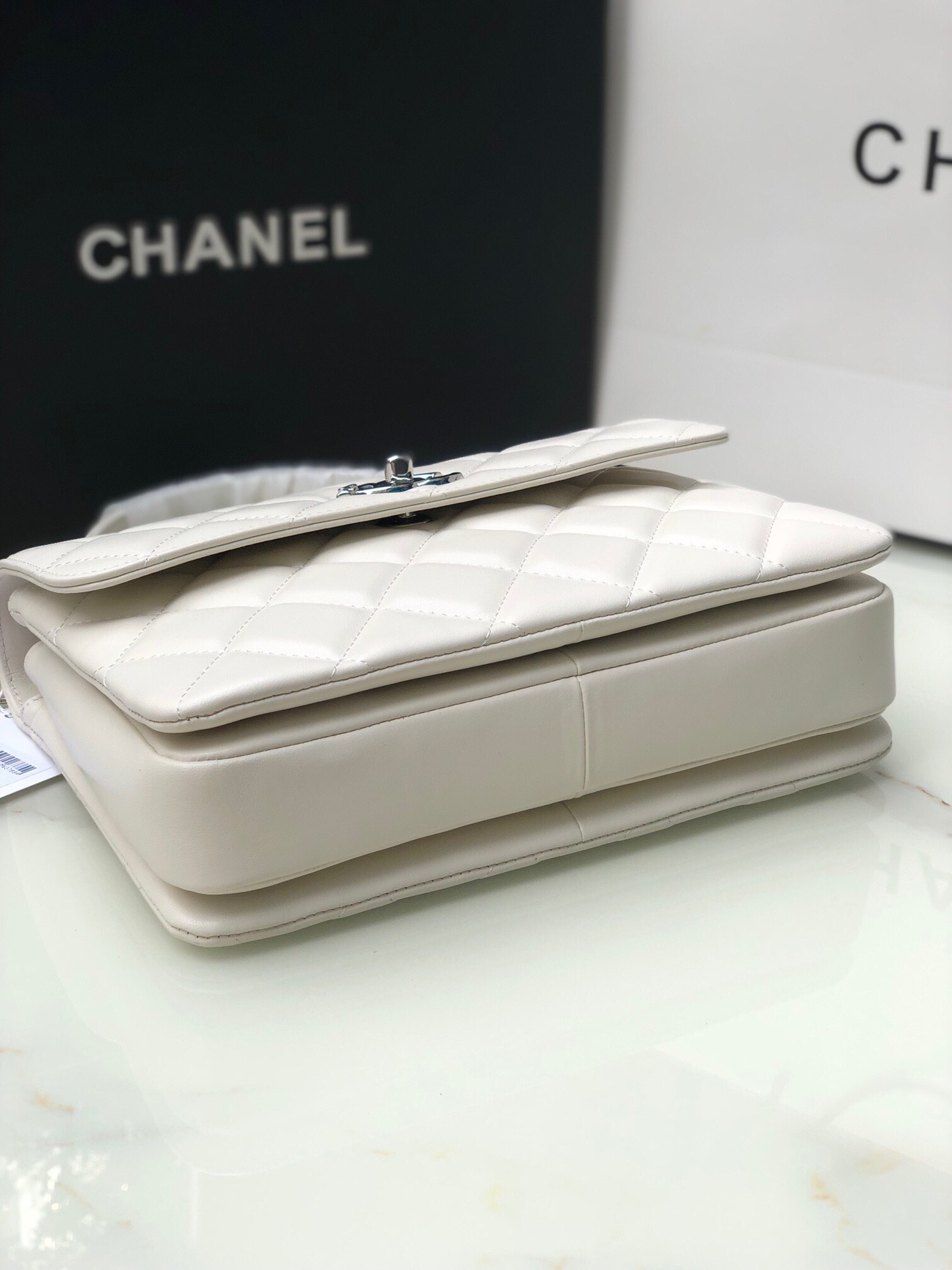 Ch**el FLAP BAG WITH TOP HANDLE 6.6 × 9.8 × 4.7 in