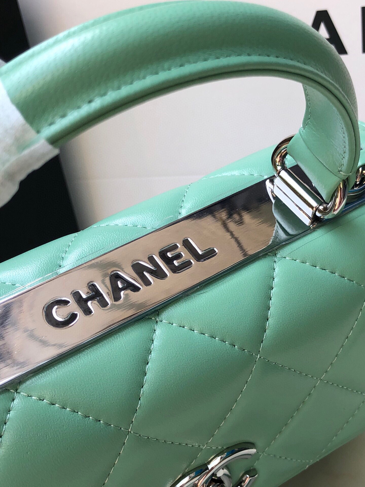Ch**el FLAP BAG WITH TOP HANDLE 6.6 × 9.8 × 4.7 in