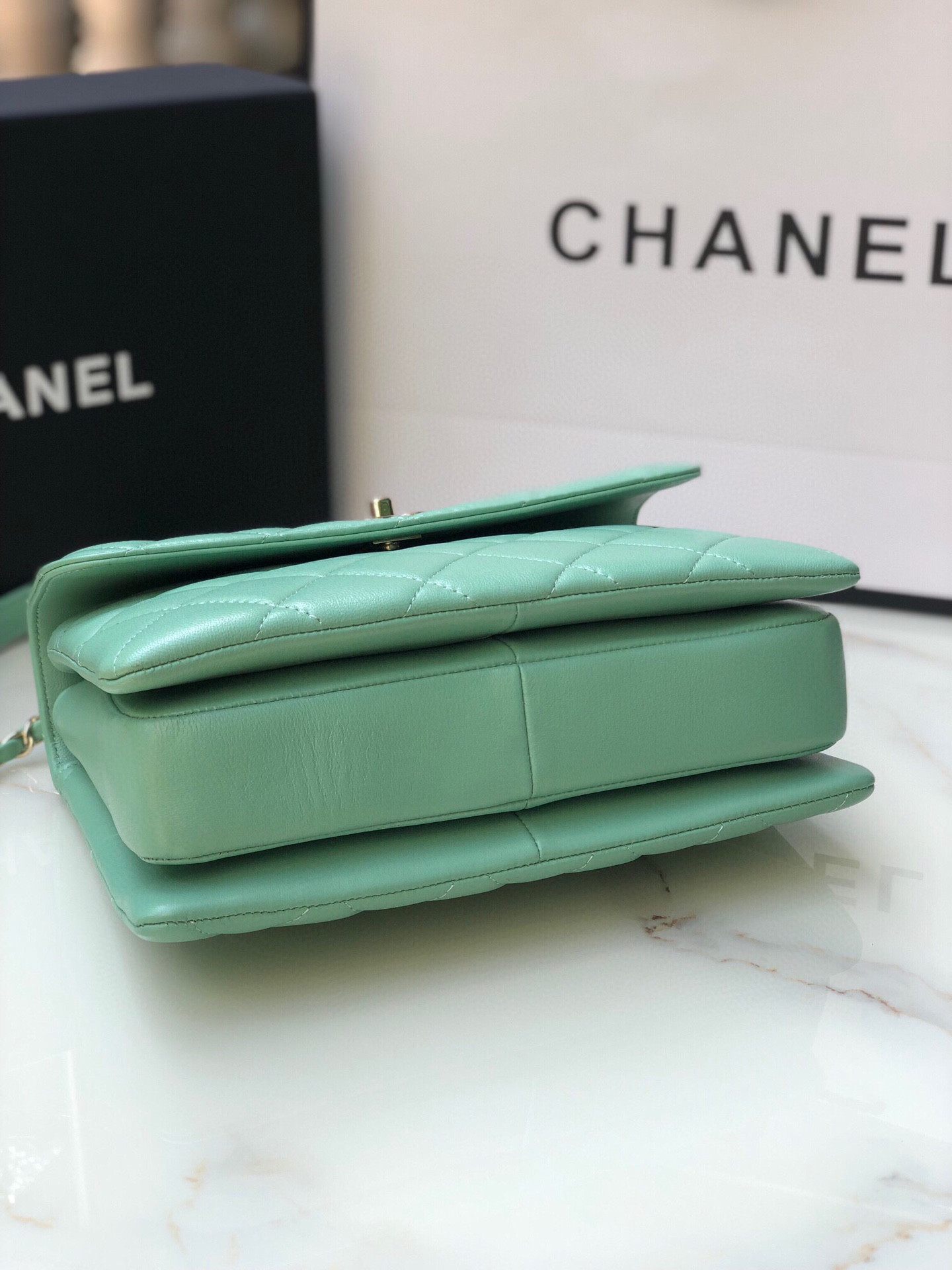 Ch**el FLAP BAG WITH TOP HANDLE 6.6 × 9.8 × 4.7 in