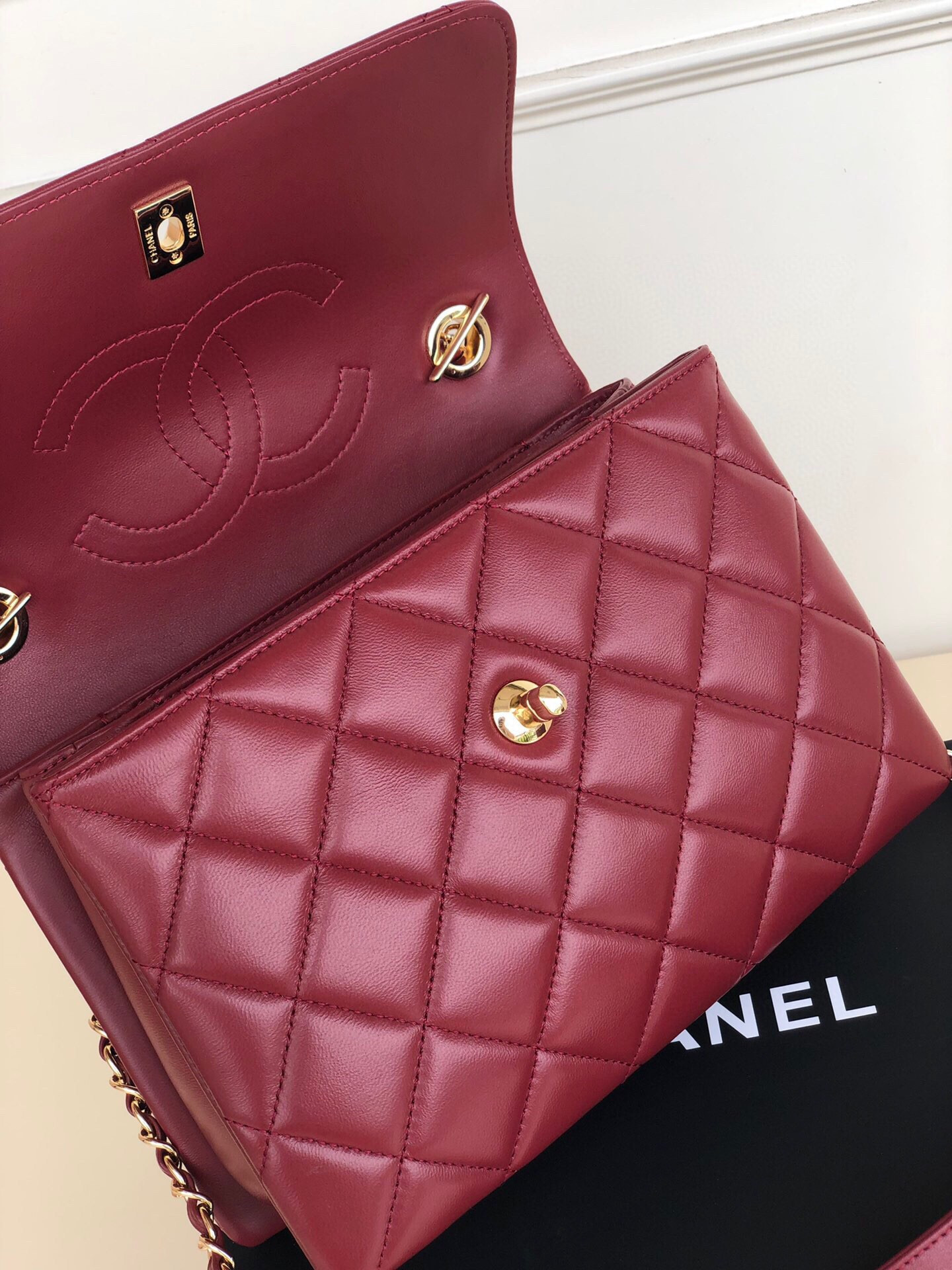 Ch**el FLAP BAG WITH TOP HANDLE 6.6 × 9.8 × 4.7 in