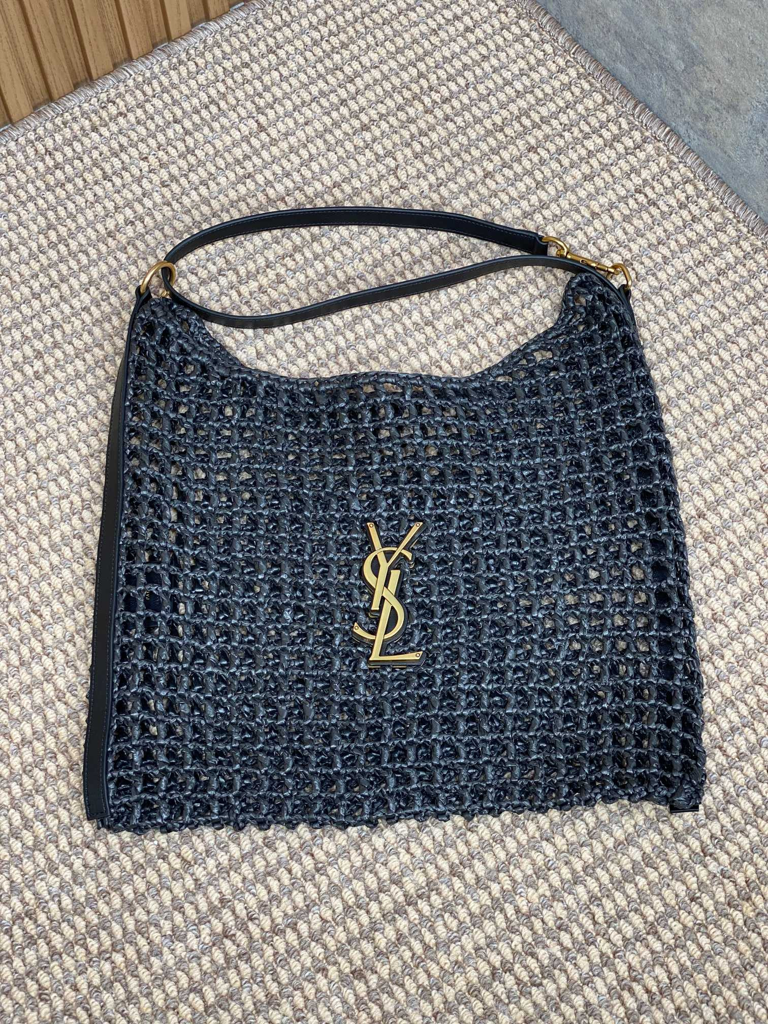 Y51 OXALIS BAG IN RAFFIA MACRAMÉ BLACK 14.6X 5.7X1.2INCHES