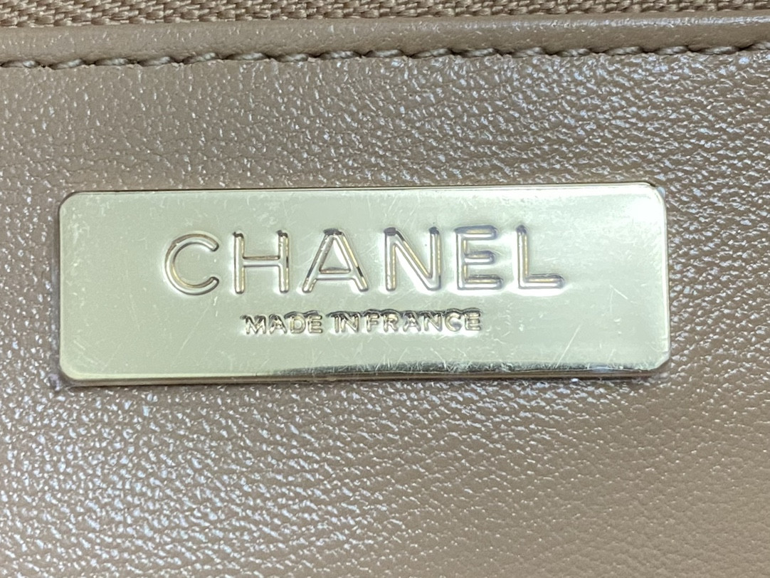 Ch**el SHOPPING BAG Shiny Lambskin & Gold-Tone Metal 11.7 × 14 × 3.5 in