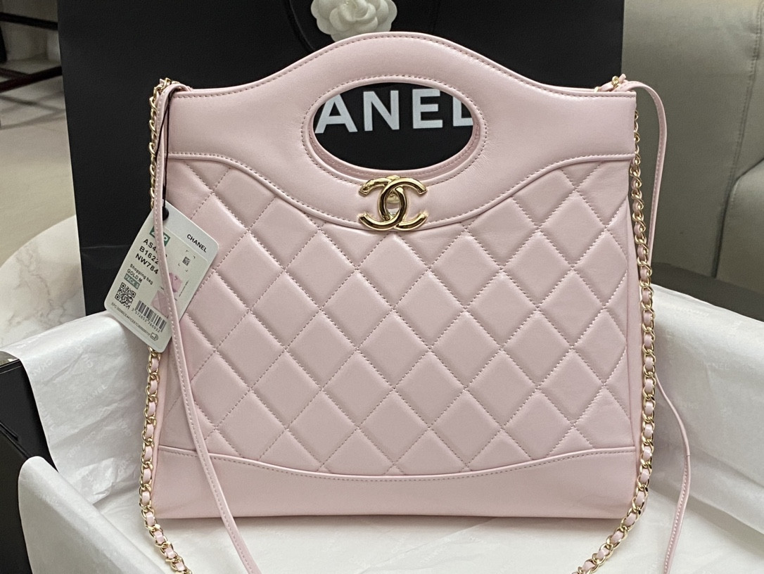 Ch**el SHOPPING BAG Shiny Lambskin & Gold-Tone Metal 11.7 × 11.3 × 3.5 in
