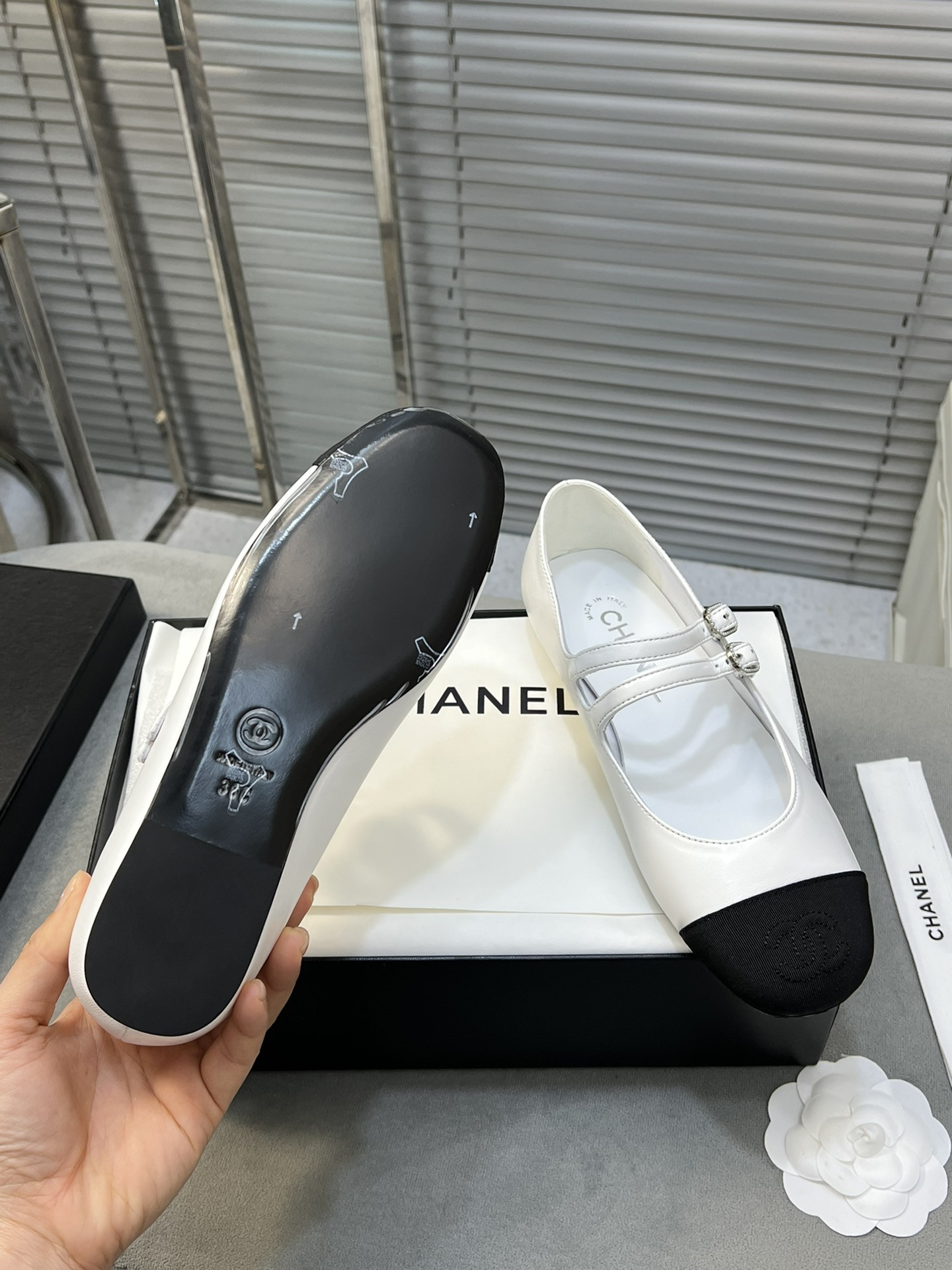 UA Ch**el MARY JANES Lambskin & Grosgrain