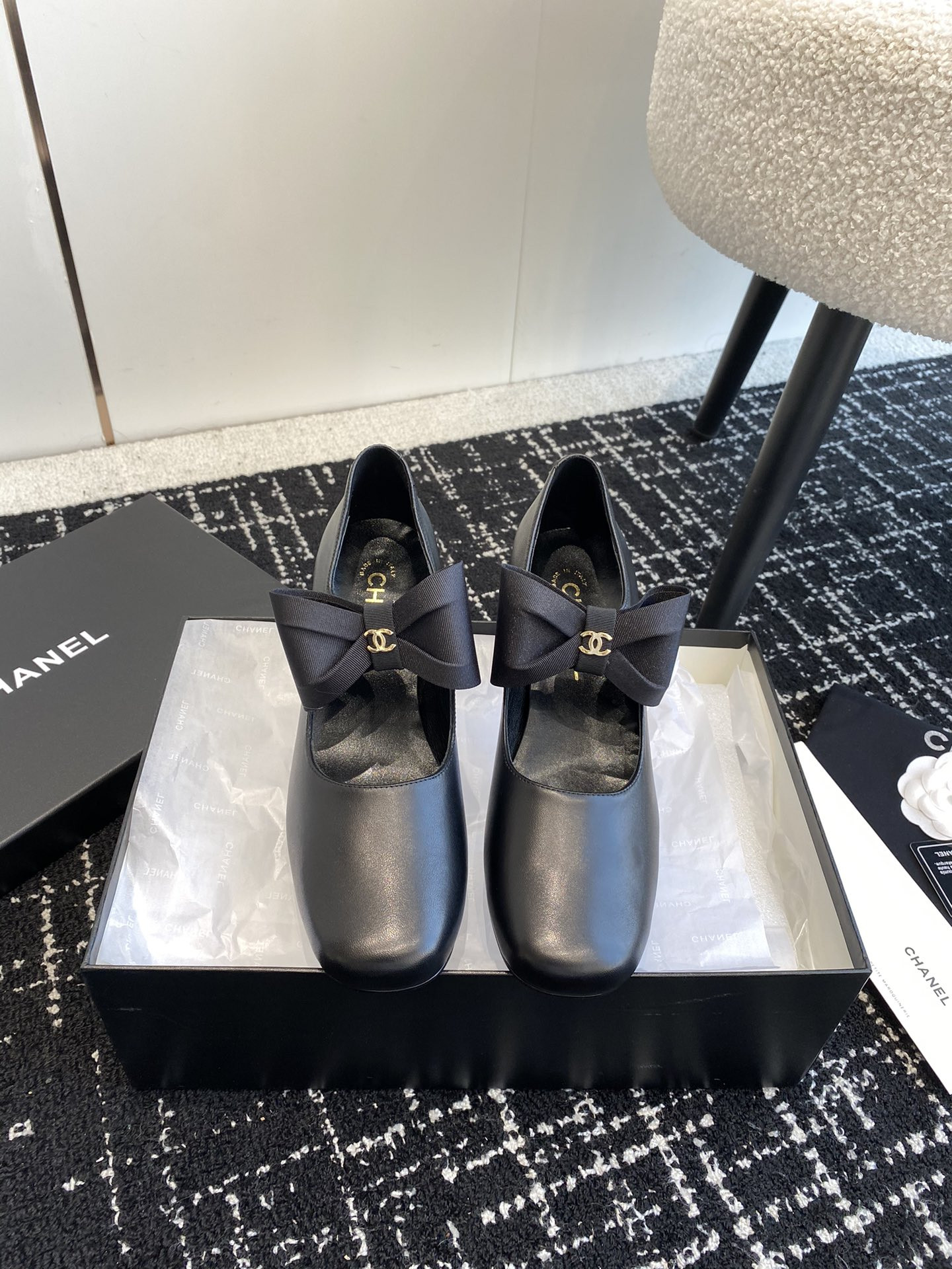 UA Ch**el MARY JANES Calfskin & Grosgrain