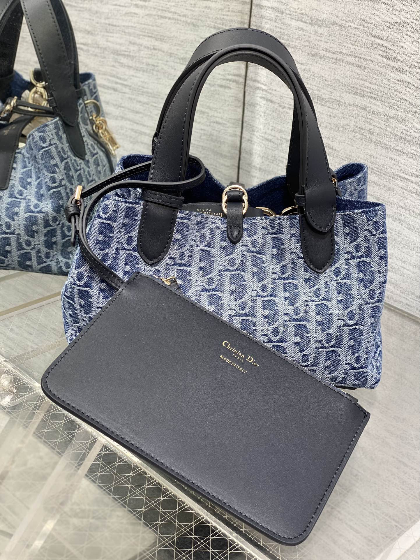 small d10r toujours bag blue De*1m d10r oblique jacquard 23 x15 x15cm
