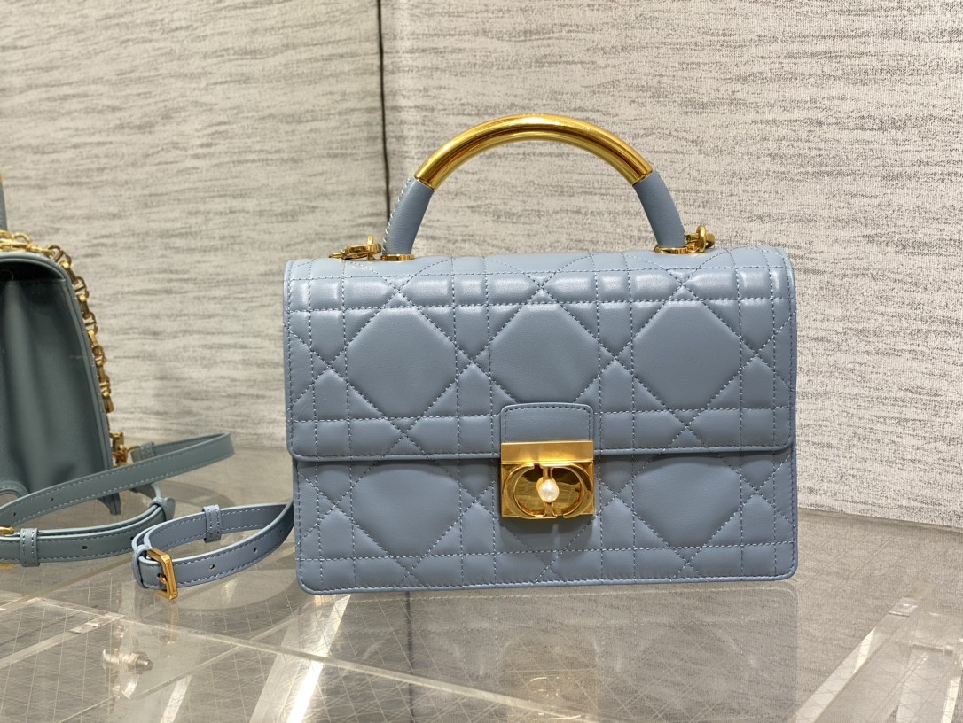 D10r Medium D10r Ange Bag Blue Latte Macrocannage Calfskin 26 x 17 x 9 cm