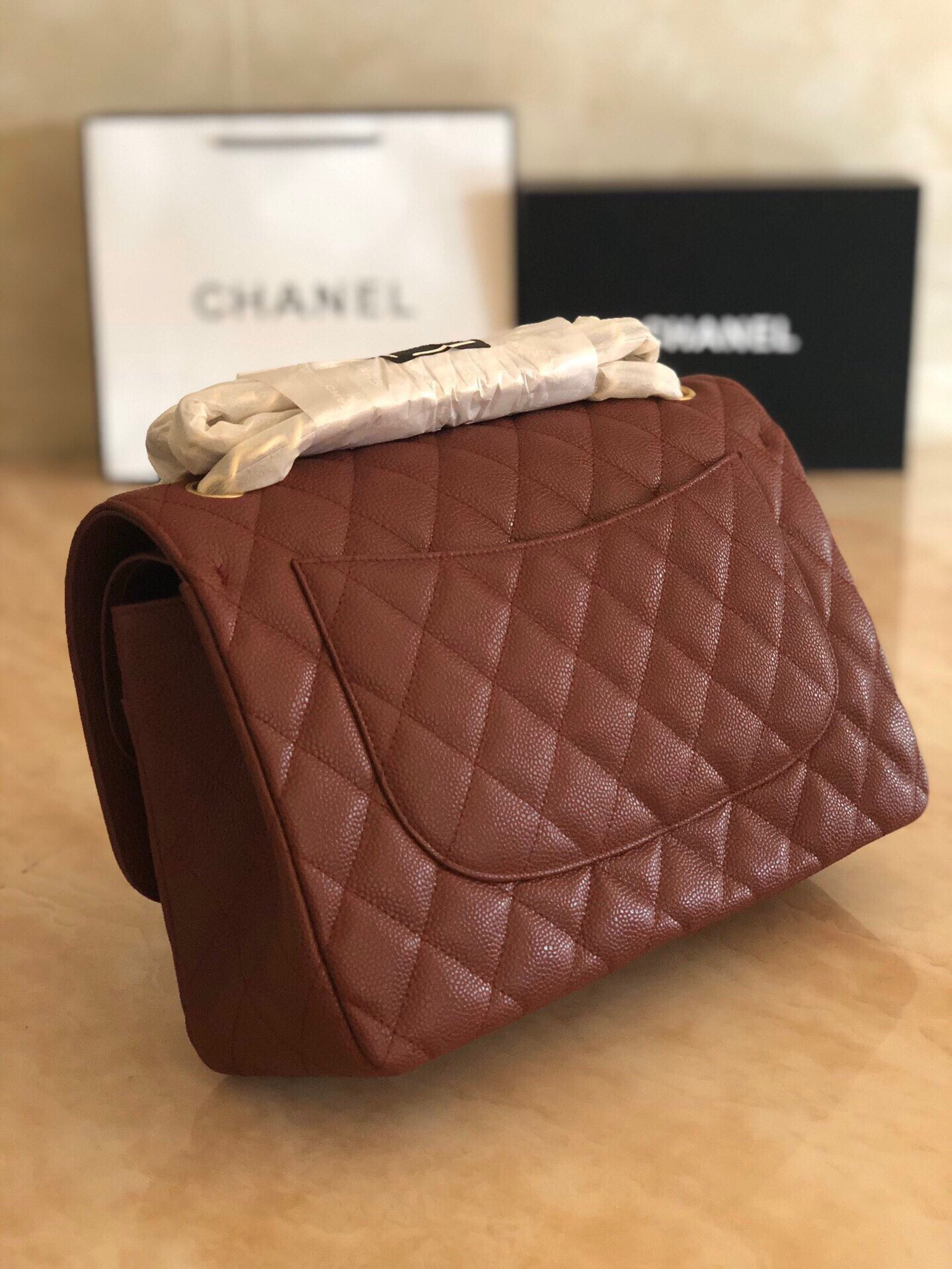 Ch**el Classic Flap Jumbo 30cm CF Gold Hardware 7.6 × 11.7 × 3.9 in