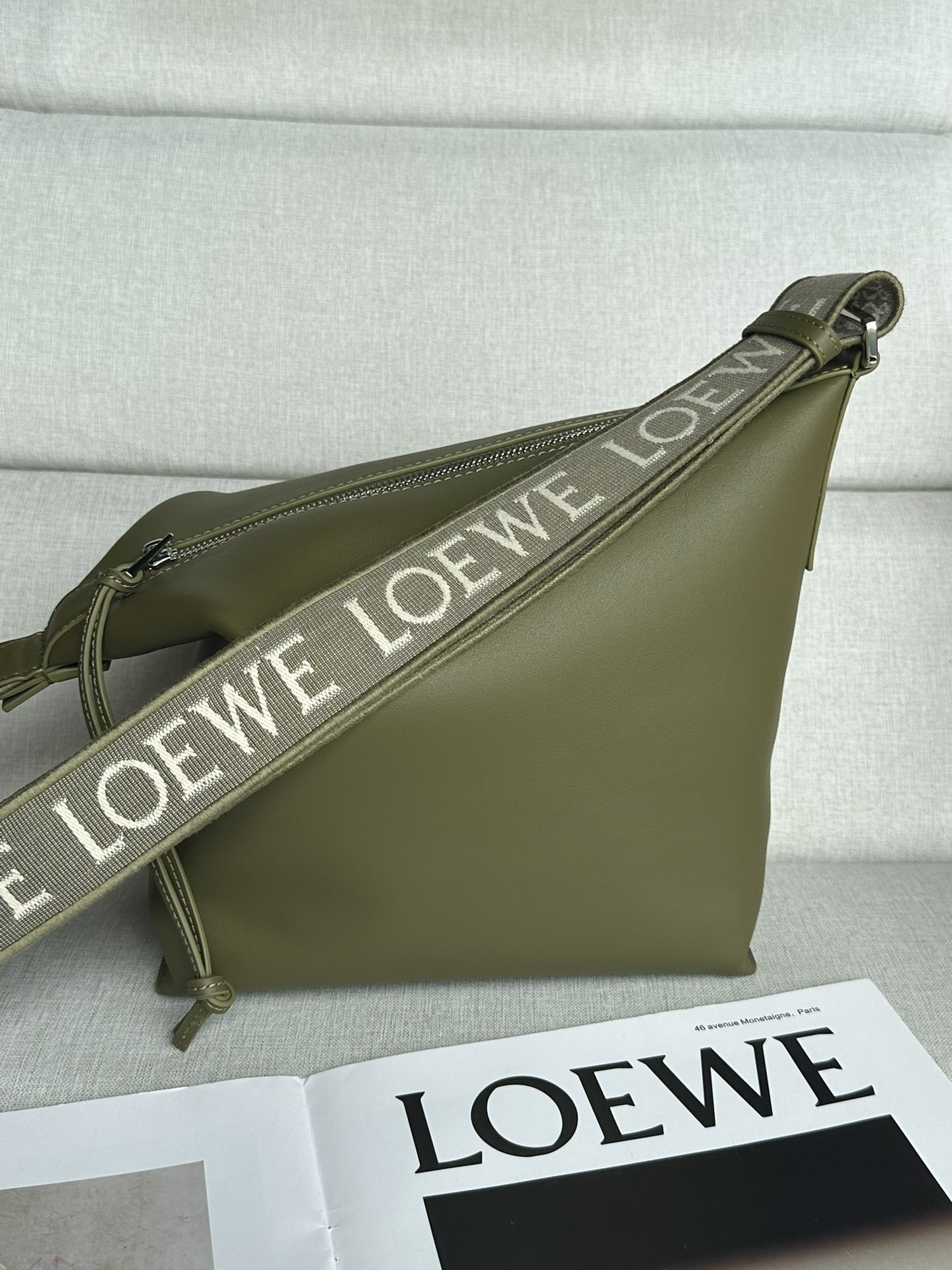 L0ew* Small Cubi crossbody bag in S*pple smooth calfskin and jacquard 29.5x10.5x22cm