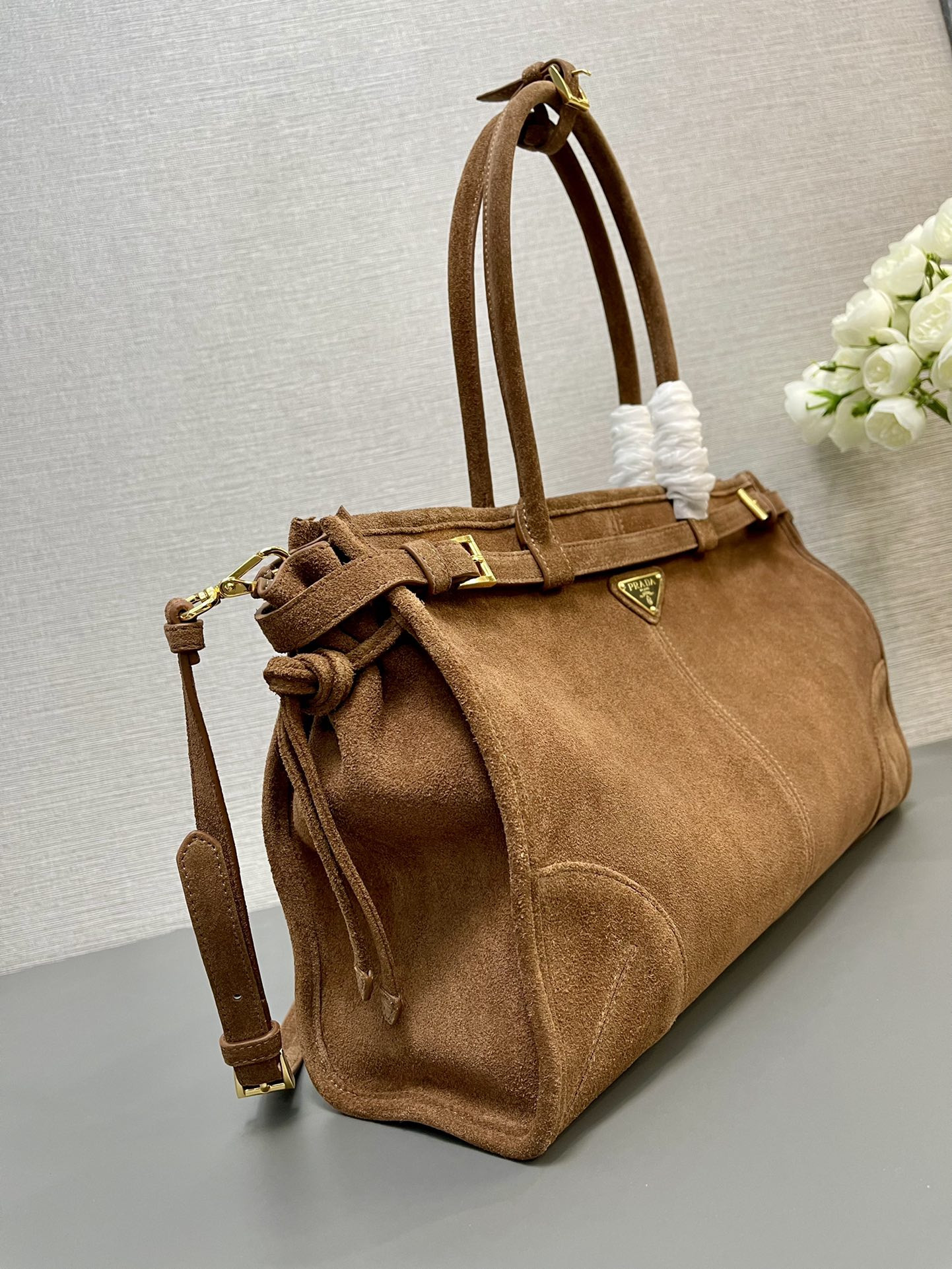 Pra*a Bonnie Large Suede Handbag 38x30x12 cm