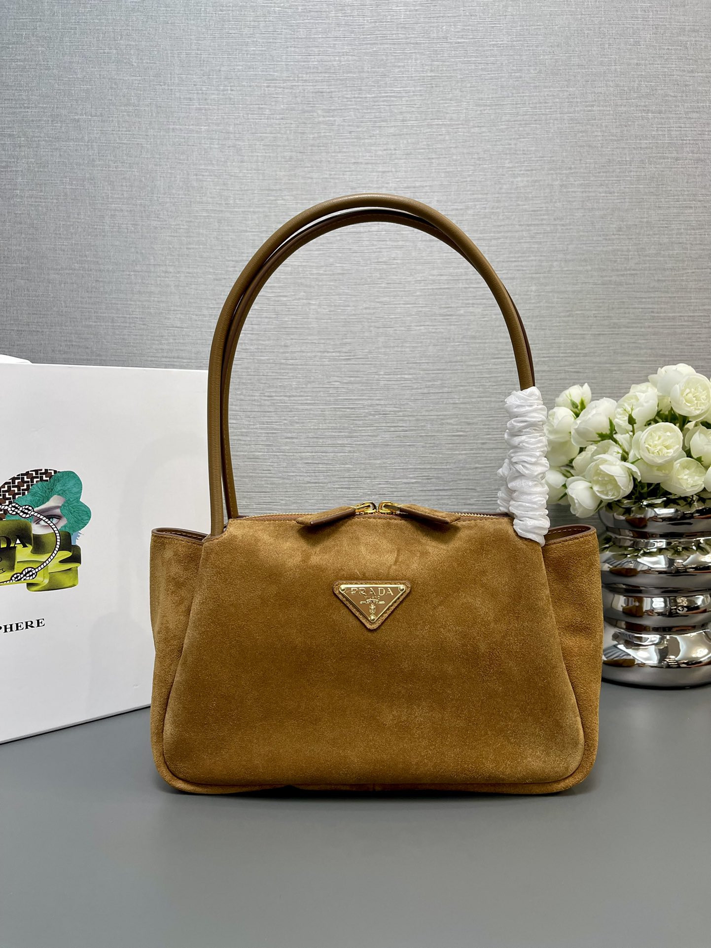 Pra*a Medium suede shoulder bag 28x18x11cm