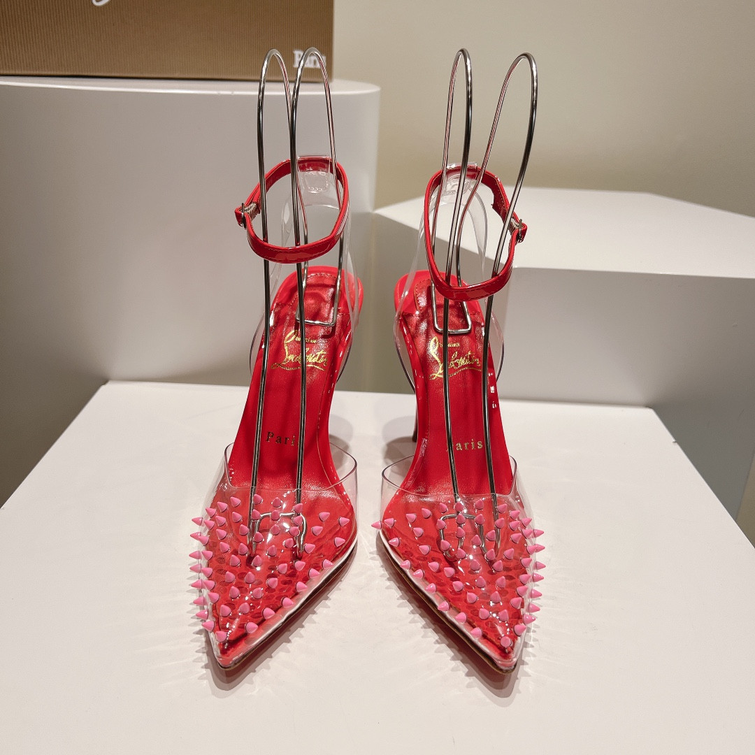 UA Chr1st1an Louboutin CL pointed toe high-heeled transparent studded sandals