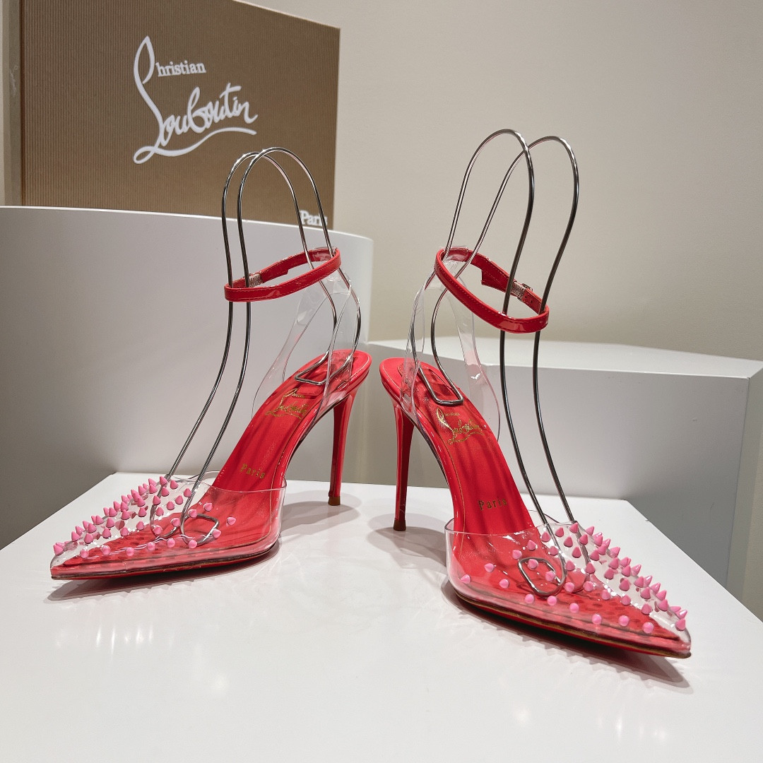 UA Chr1st1an Louboutin CL pointed toe high-heeled transparent studded sandals
