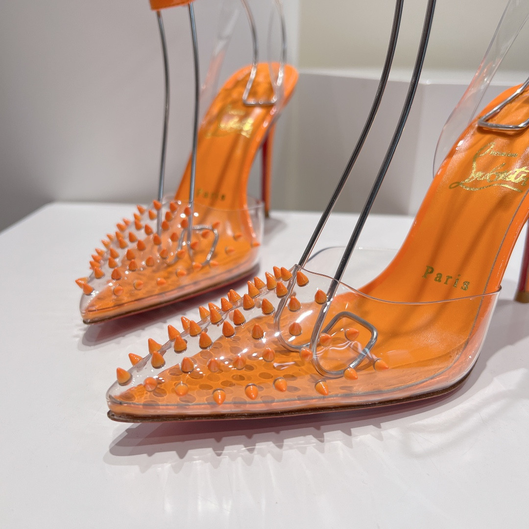 UA Chr1st1an Louboutin CL pointed toe high-heeled transparent studded sandals