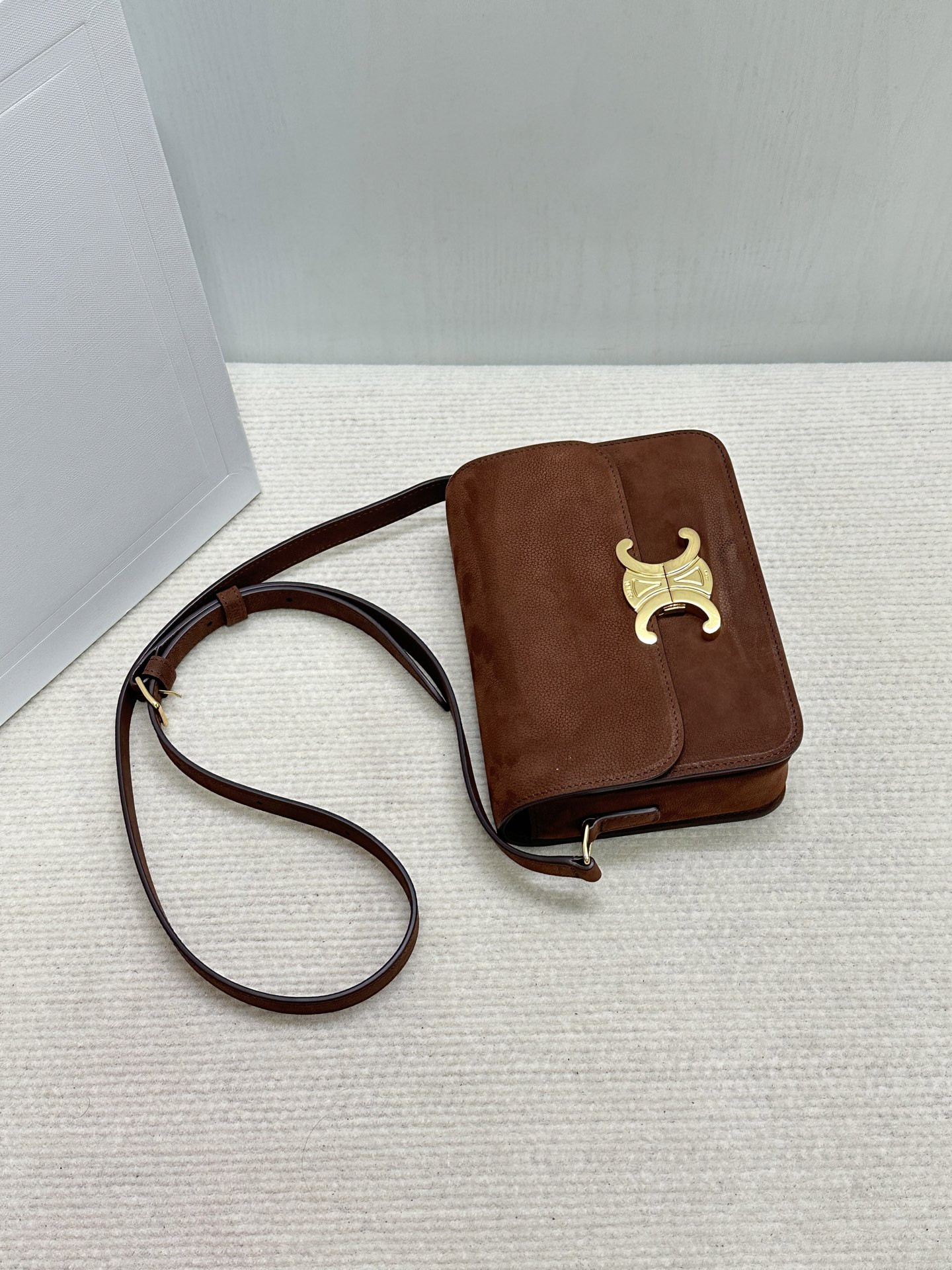 Ce1i*e TEEN TRIOMPHE BAG IN Grained Nubuck Calfskin 18.5x13.5x7cm