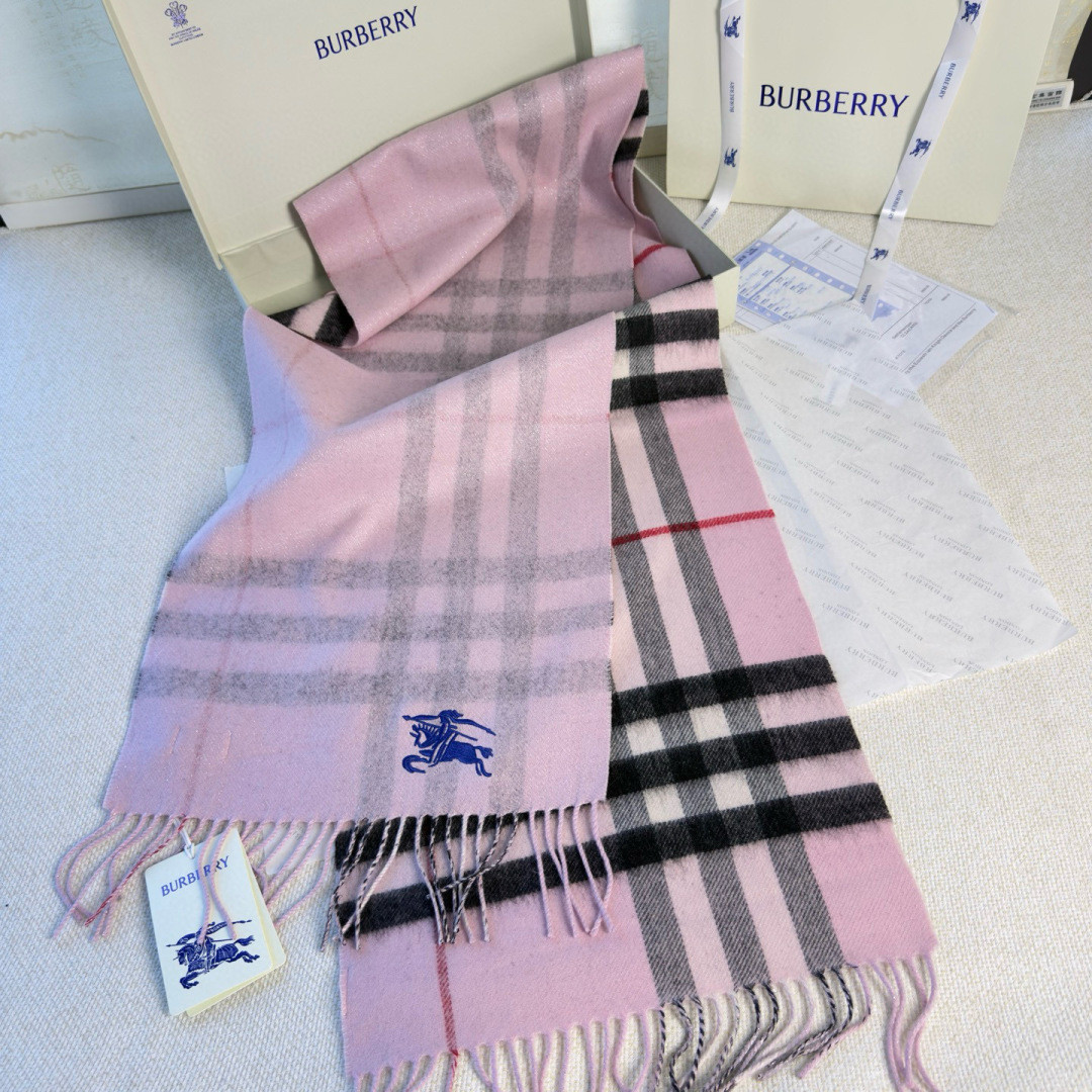 Bv*b*rry Check Cashmere scarf 30x168cm